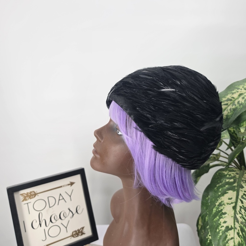Very Vintage 50s Jack McConnell Boutique Black Feather Sequins Float Cloche Hat